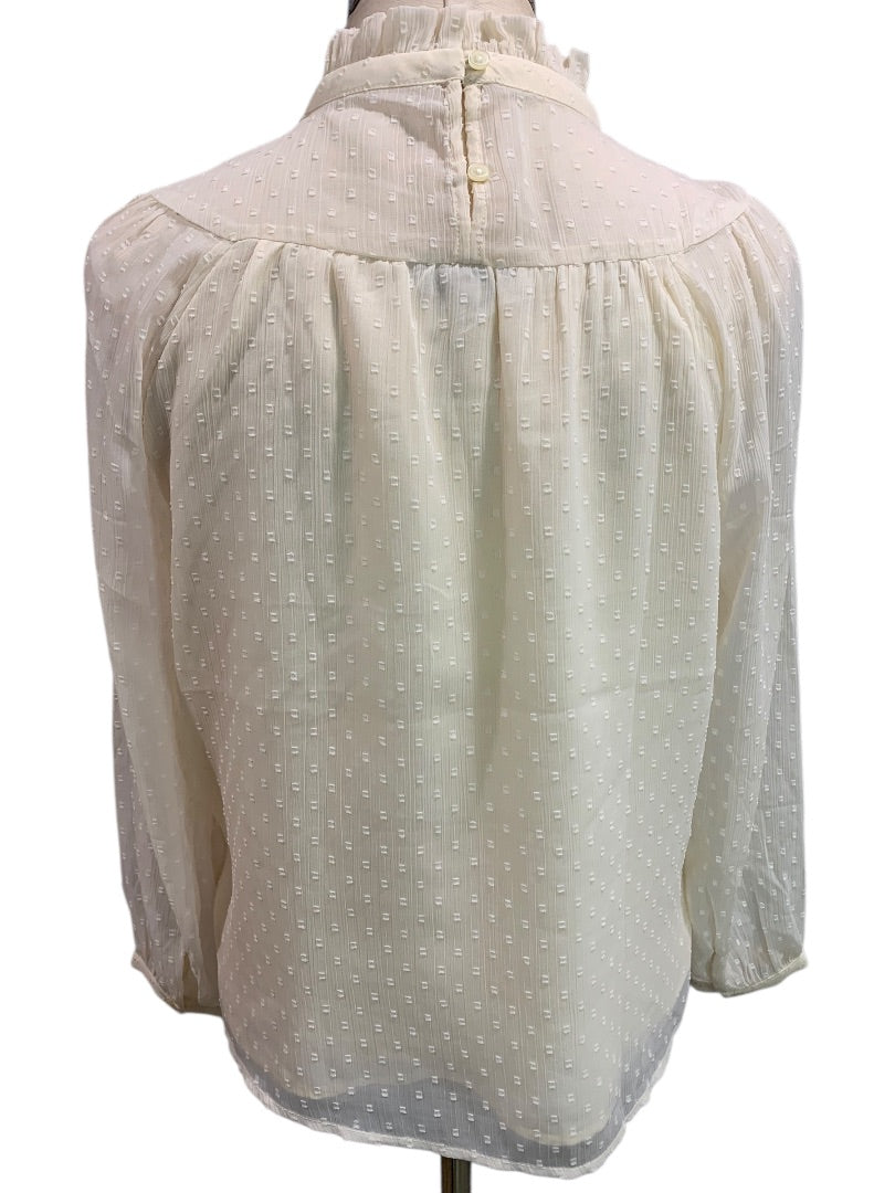 Small Petite Loft Ivory Womens Blouse Flowy Long Sleeve Lined Shirt Sheer Sleeve