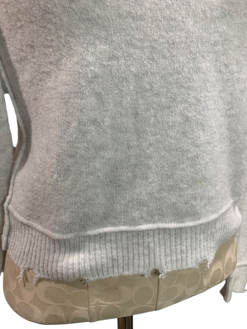 Small Aerie Womens White Gray Distressed Hem Sweater Reverse Stitch