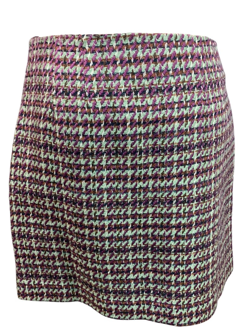 Size 2 Loft New Tweed Skirt Metallic Threading Pockets Side Zip Purple Green Brown