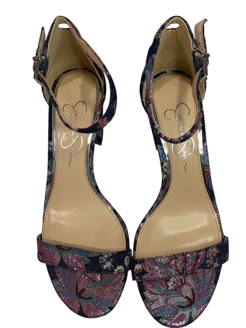 Size 6 Jessica Simpson Womens Monrae Tapestry Sandal 2.75" Heels