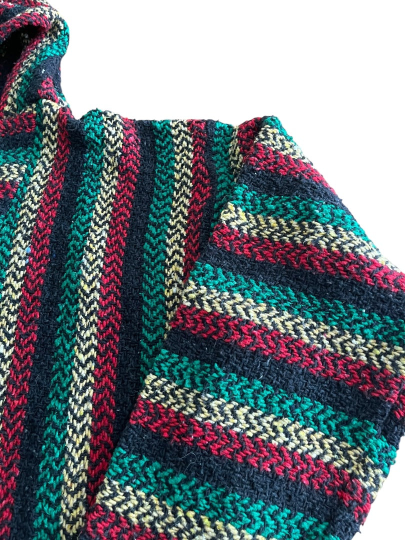 XL Baja Joe Warm Yourself Not the Earth Striped Rasta Hippie Hoodie Pocket