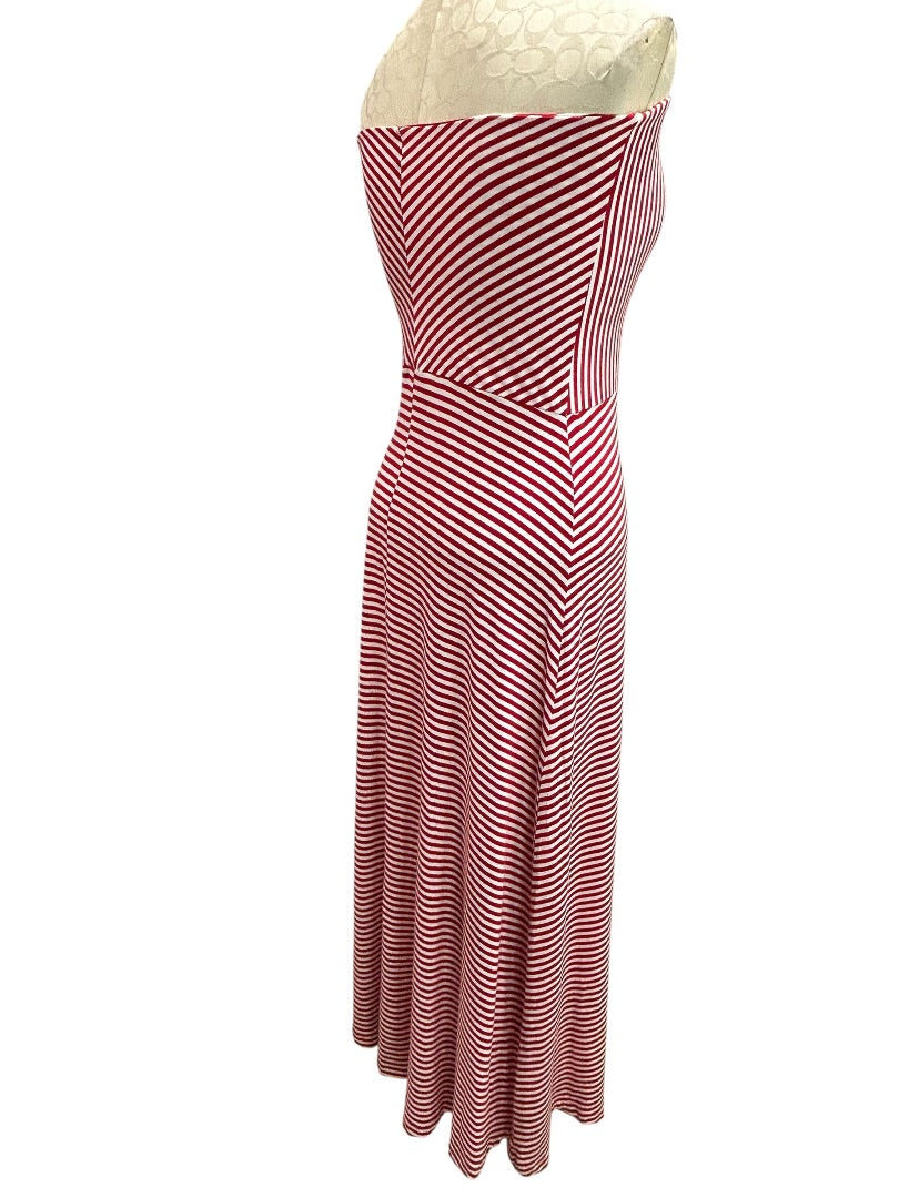 Small Gap Red White Stripe Sleeveless Maxi Dress Jersey Knit
