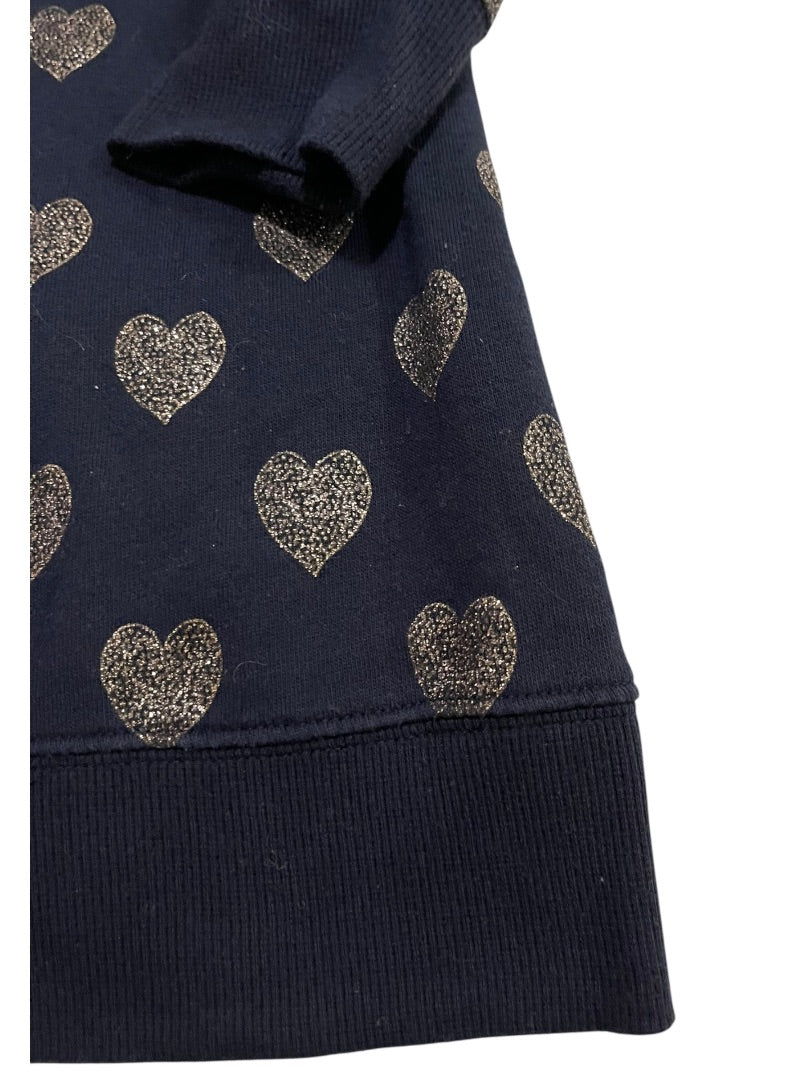 Medium (8) Gap Kids Sparkle Heart Sweatshirt Dress Navy Blue