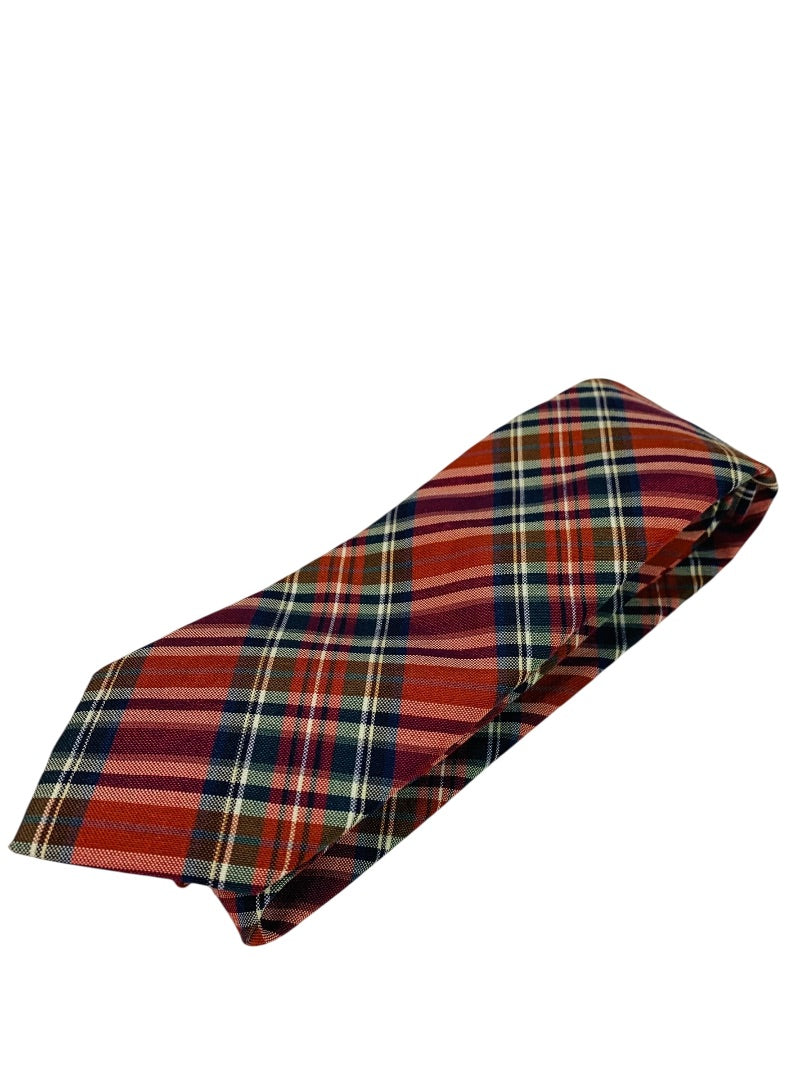 Public Opinion Mens Tie Necktie Red Plaid Wool Silk Blend 2.5" Width 58" Length