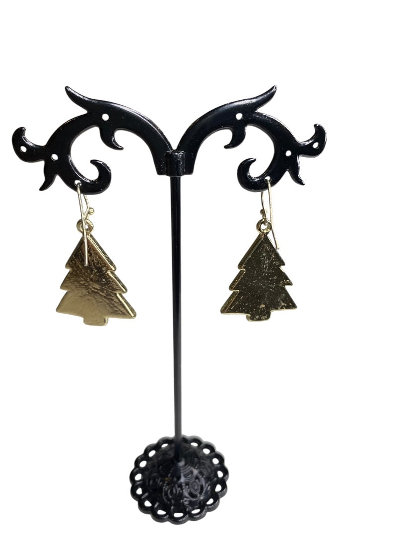 Goldtone Fishhook Earrings Christmas Tree Sparkle 1.5" Drop