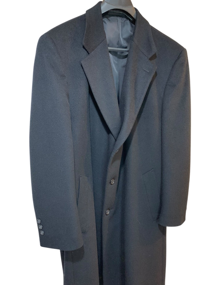 Size 50R Marlboro Ltd Mens Cashmere Wool Blend Black Overcoat