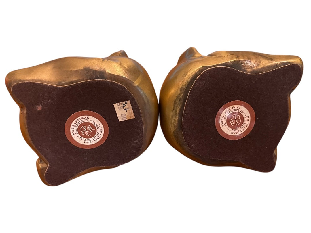 PM Craftsman Trunk Up Elephant Book Ends USA Heavy Goldtone