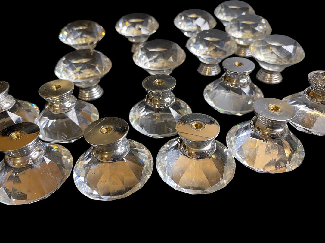 Set of 18 Clear Crystal Silvertone Drawer Knob Pulls Floral 40mm 1.6"