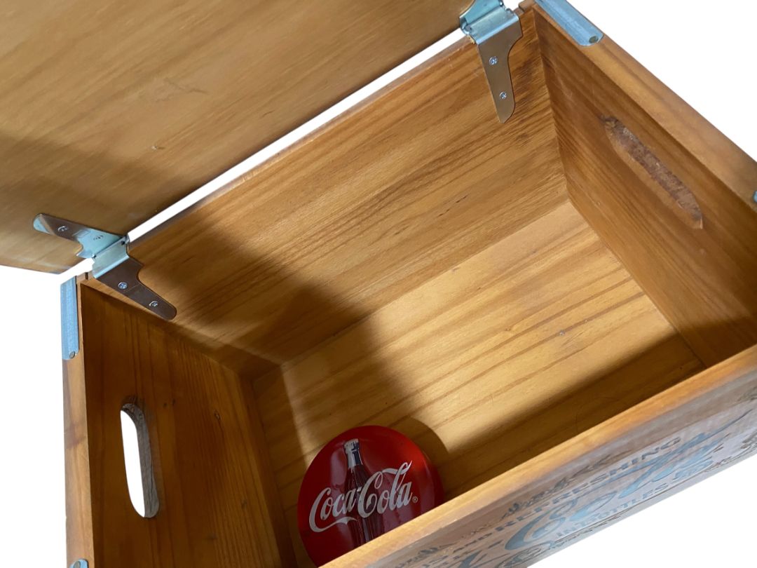 1990s Wooden Coca-Cola Coke Checkers Hinged Crate Box with Checkers