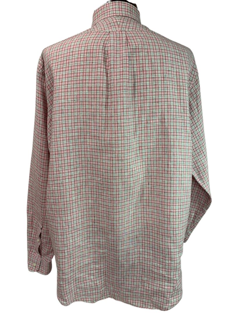 16.5 - 34 Lands End Baird McNutt Mens Irish Linen Button Down Shirt Pink Plaid