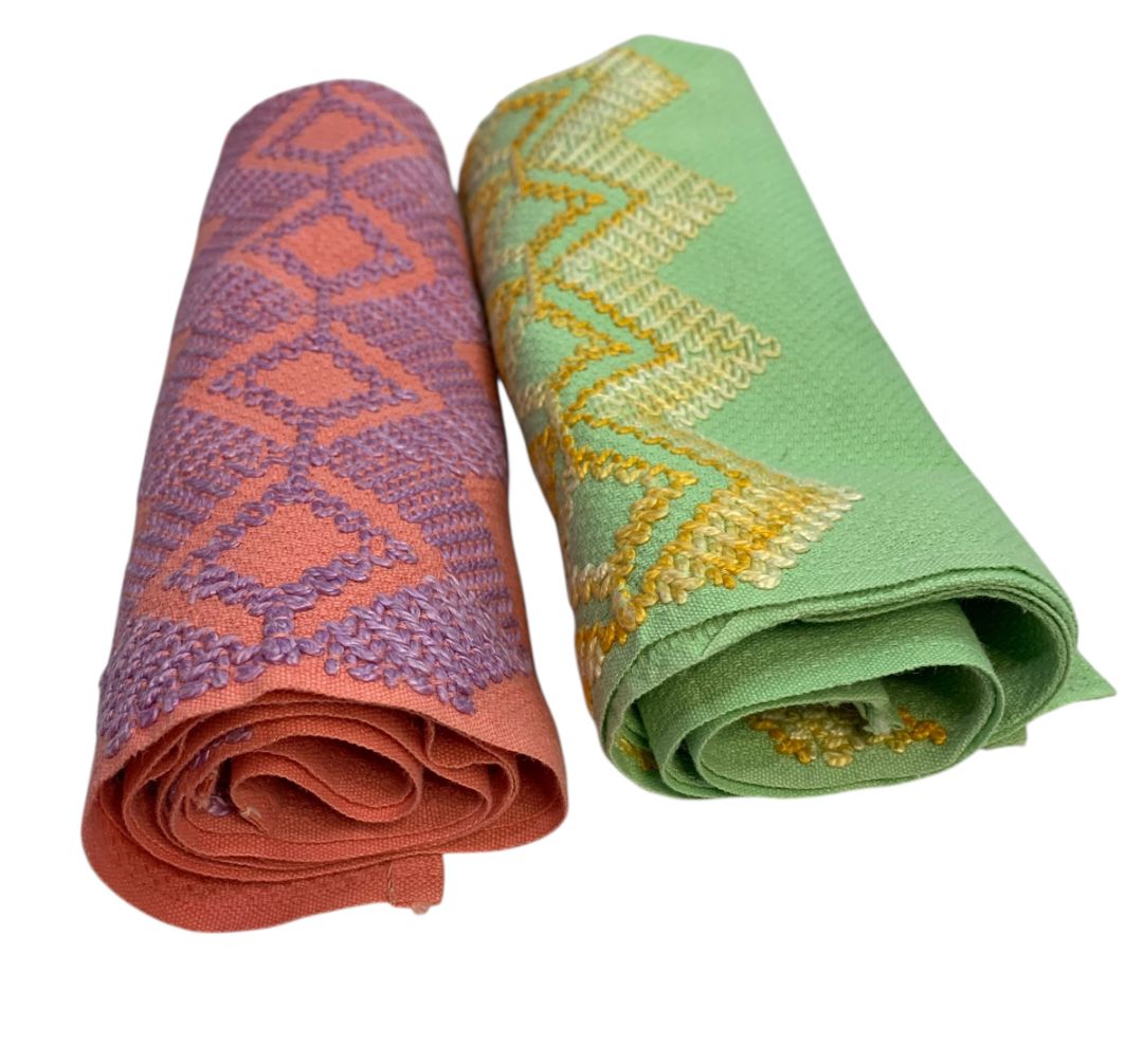 Set of 2 Pink Green Vintage Kitchen Towels Embroidered 23" x 16.5"