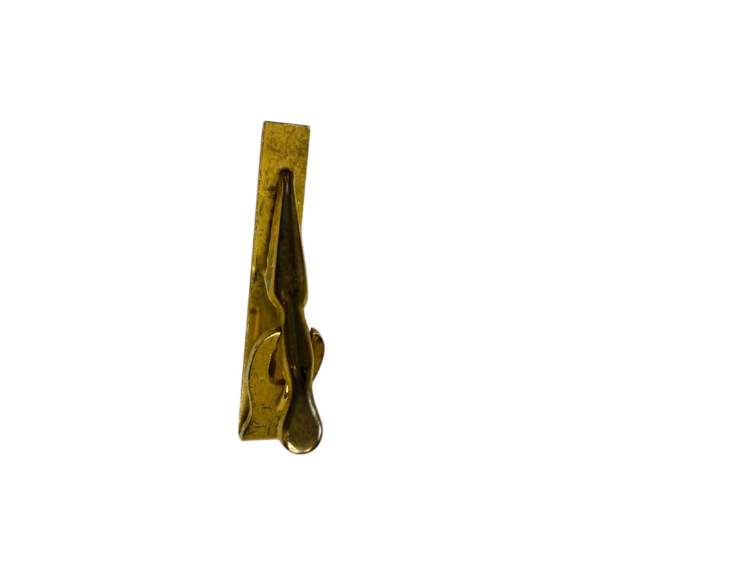 Vintage Goldtone Tie Clip Hinged Small Stone 1.5"