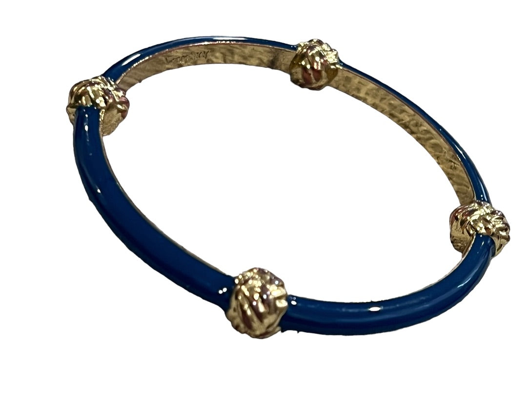 LILLY PULITZER Knotty Bangle Bracelet Navy Enamel Gold Knot Accents