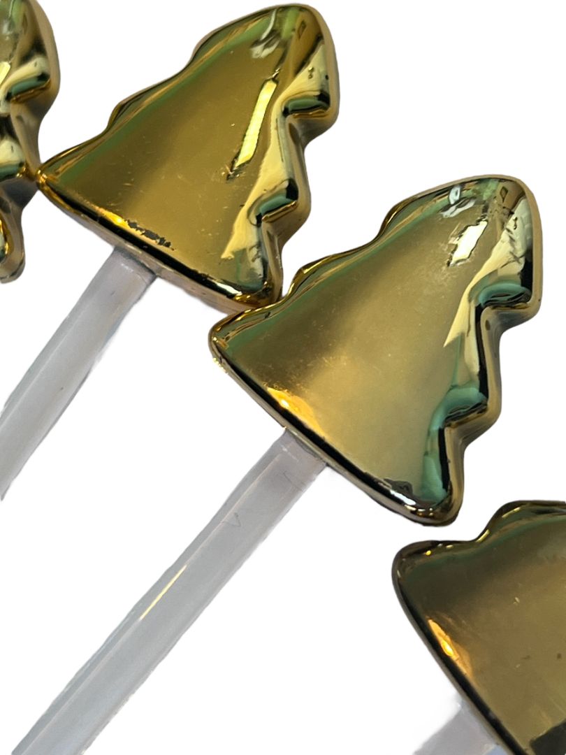 8 Plastic Gold Christmas Tree Acrylic Swizzle Sticks