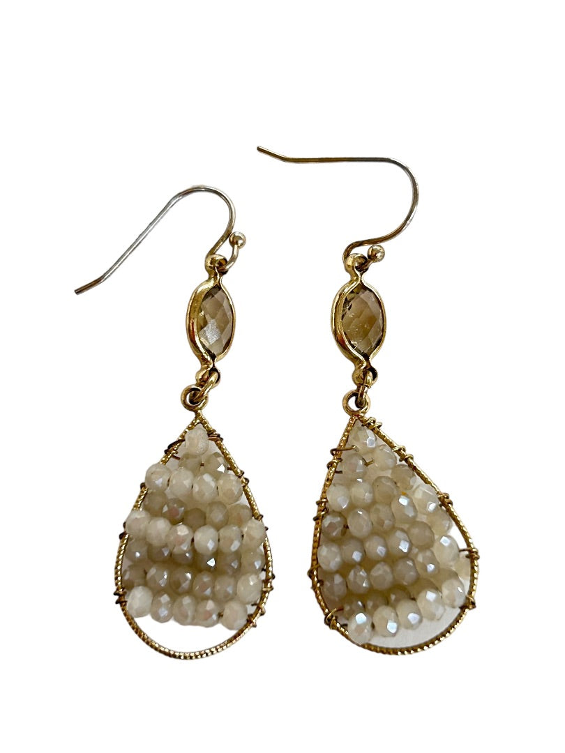 Silvertone Delicate Beaded Hook Pierced Earrings 2" Drop Dangle