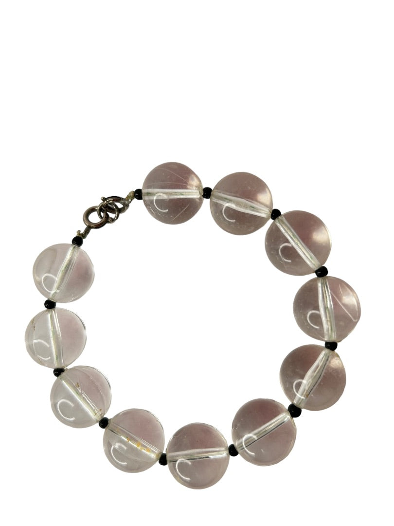Vintage Clear Acrylic Beaded Statement Bracelet Black Spacers Retro 8.5"