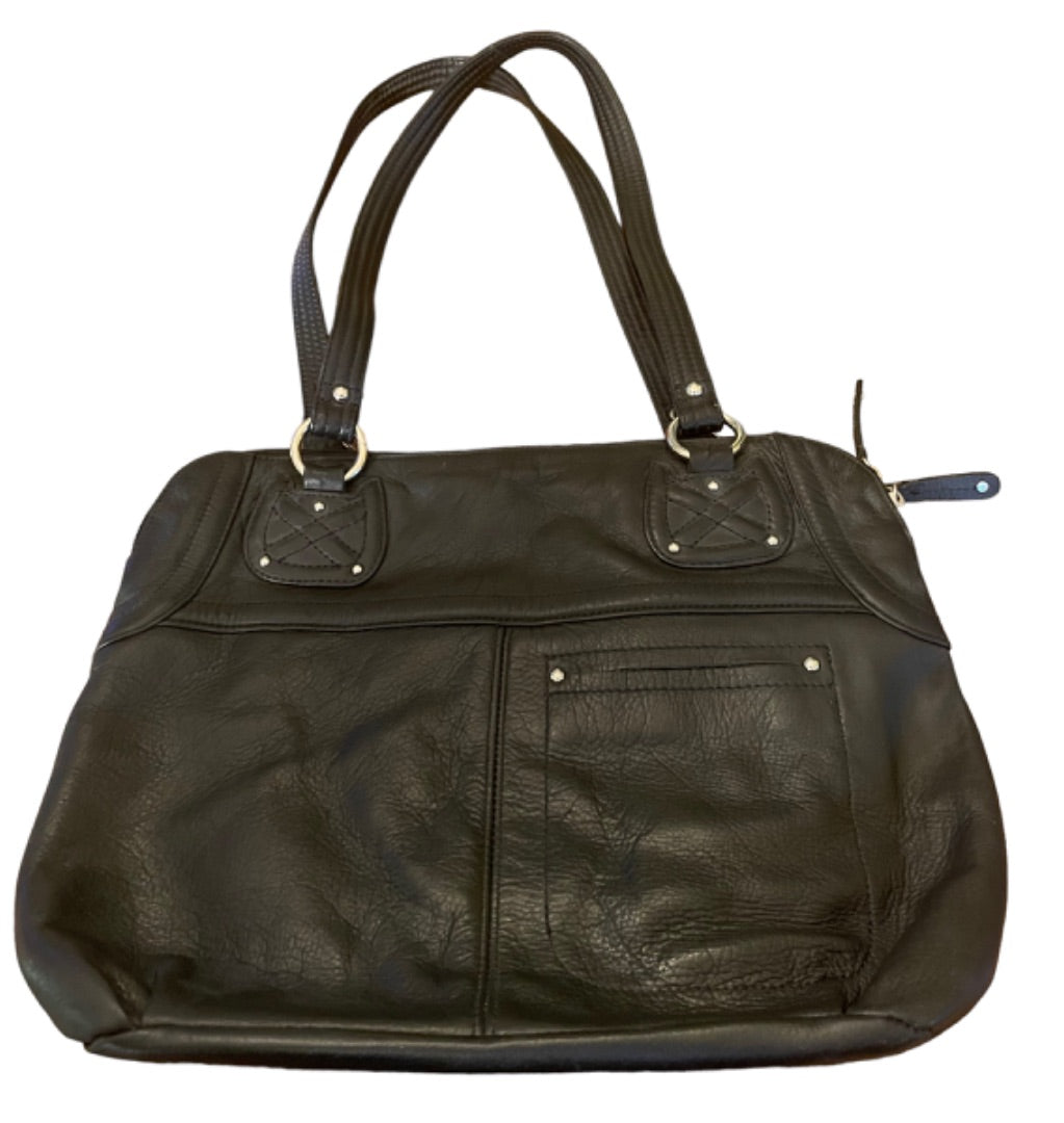 Medium Stone Mountain Leather Handbag Black Silver-tone Hardware