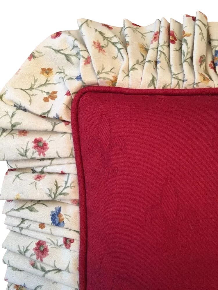 Red Country Ruffle Fleur di Lis Accent Throw Pillow Custom Made 19.5" x 13"