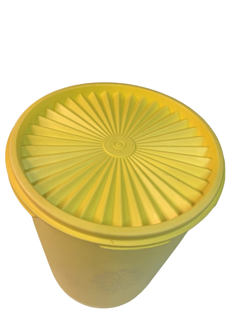 Vintage Tupperware Yellow Canister 807-2 Starburst Lid 808-13 7.5"h x 6.5"d