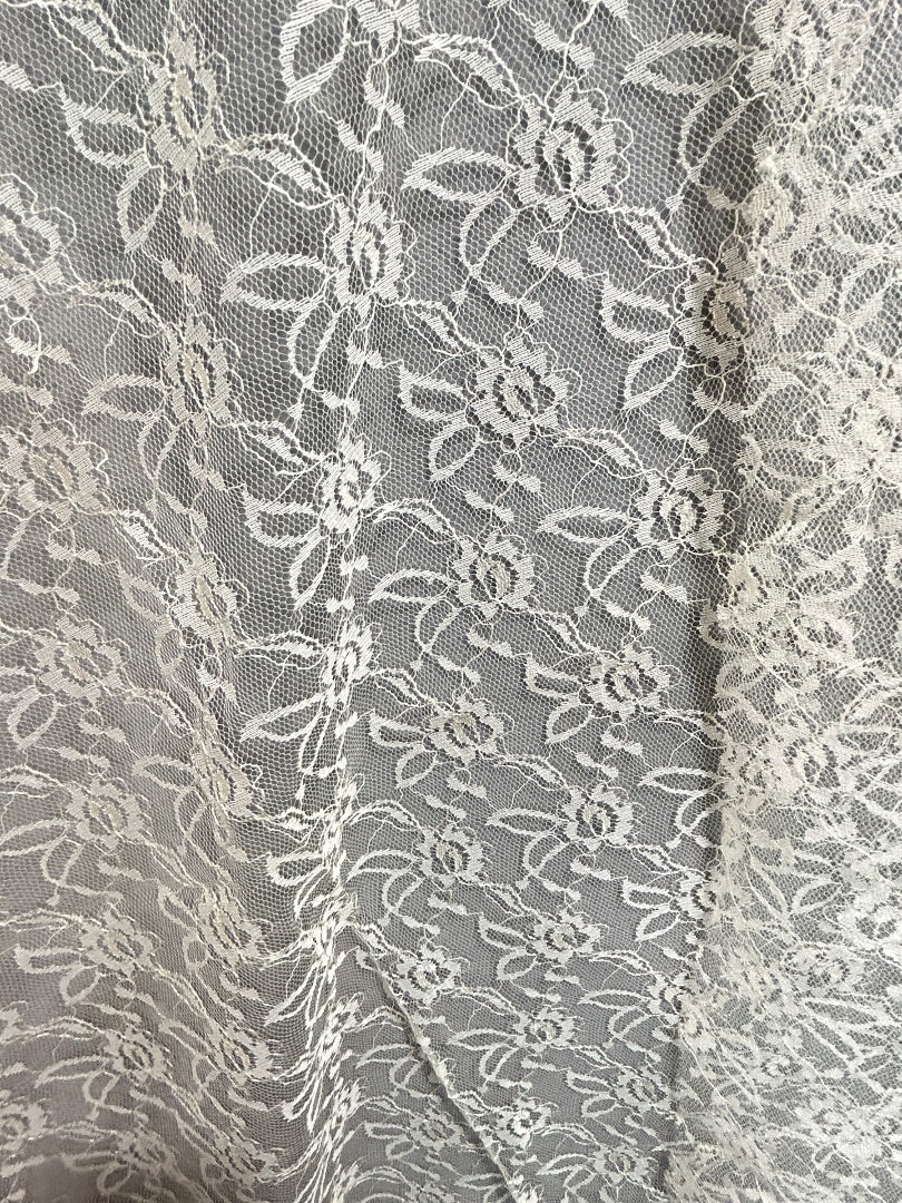 Vintage 1960s Cream Colored Lace Fabric Remnant 90"L x 30"w
