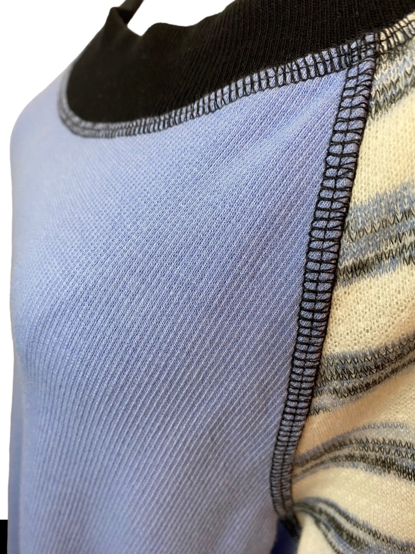 16/18 Chico's Zenergy Lightweight Sweatshirt Stripe Solid Periwinkle Blue