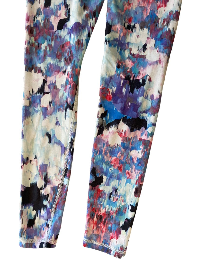 XS Womens Watercolor Print Leggings Activewear Blue Pink 27" Inseam