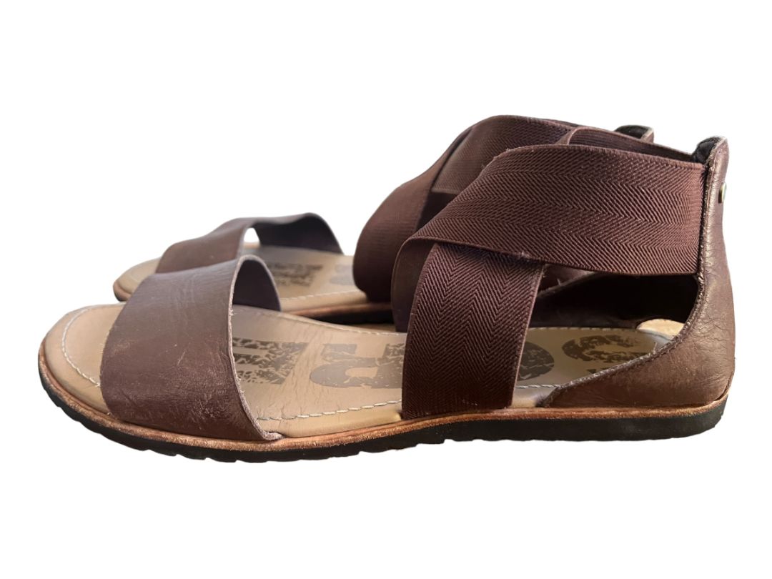Size 9.5 Sorel Ella Leather Upper Sandals Brown Elastic Slip On