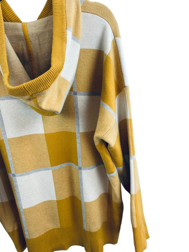 1X Rachel Roy Women's Gold Gray Plaid Soft Pullover Sweater