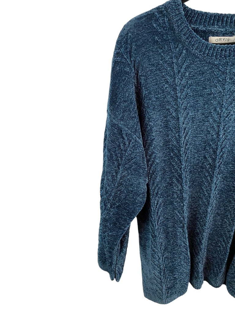 XXL Orvis Women's Teal New Chenille Pullover Cable Knit Sweater
