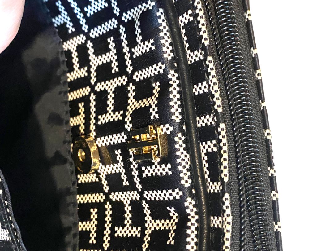 Tommy Hilfiger Crossbody Monogram Dual Zip Pocket Shoulder Bag Black White
