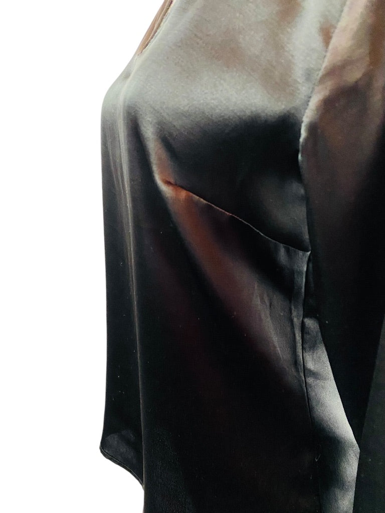 XS The Limited Womens Black Satin 3/4 Sleeve Pullover Split Neck Blouse