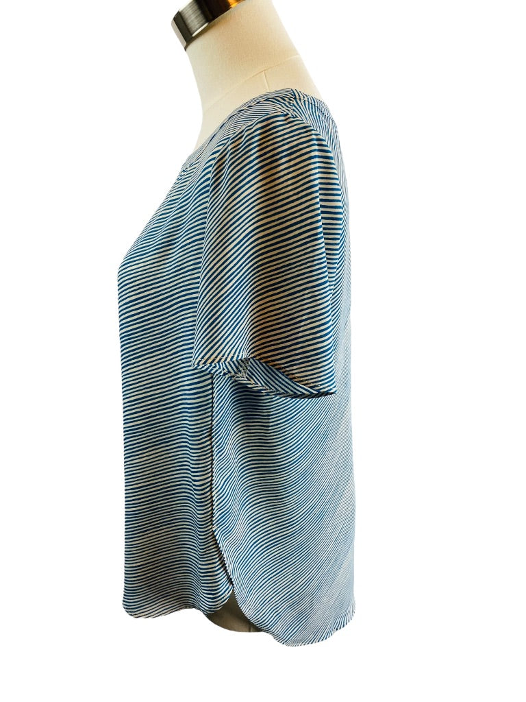 XSP Banana Republic Petite Turquoise Stripe Womens Short Sleeve Blouse