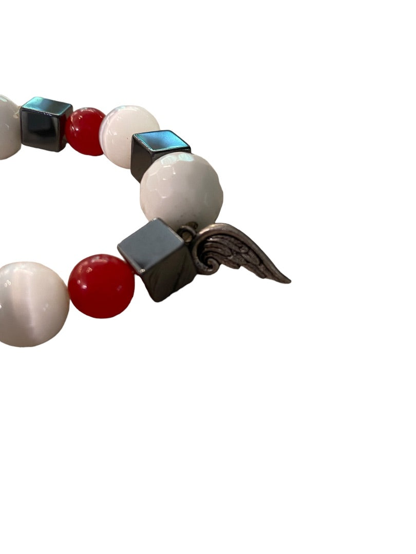 Large Wrist Red White Blue Stretch Bracelet 3" Wing Charms