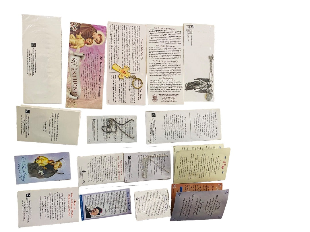 Lot of 16 Assorted Catholic Christian Prayers Cards Jewelry Saints Key Chain Cross Vintage