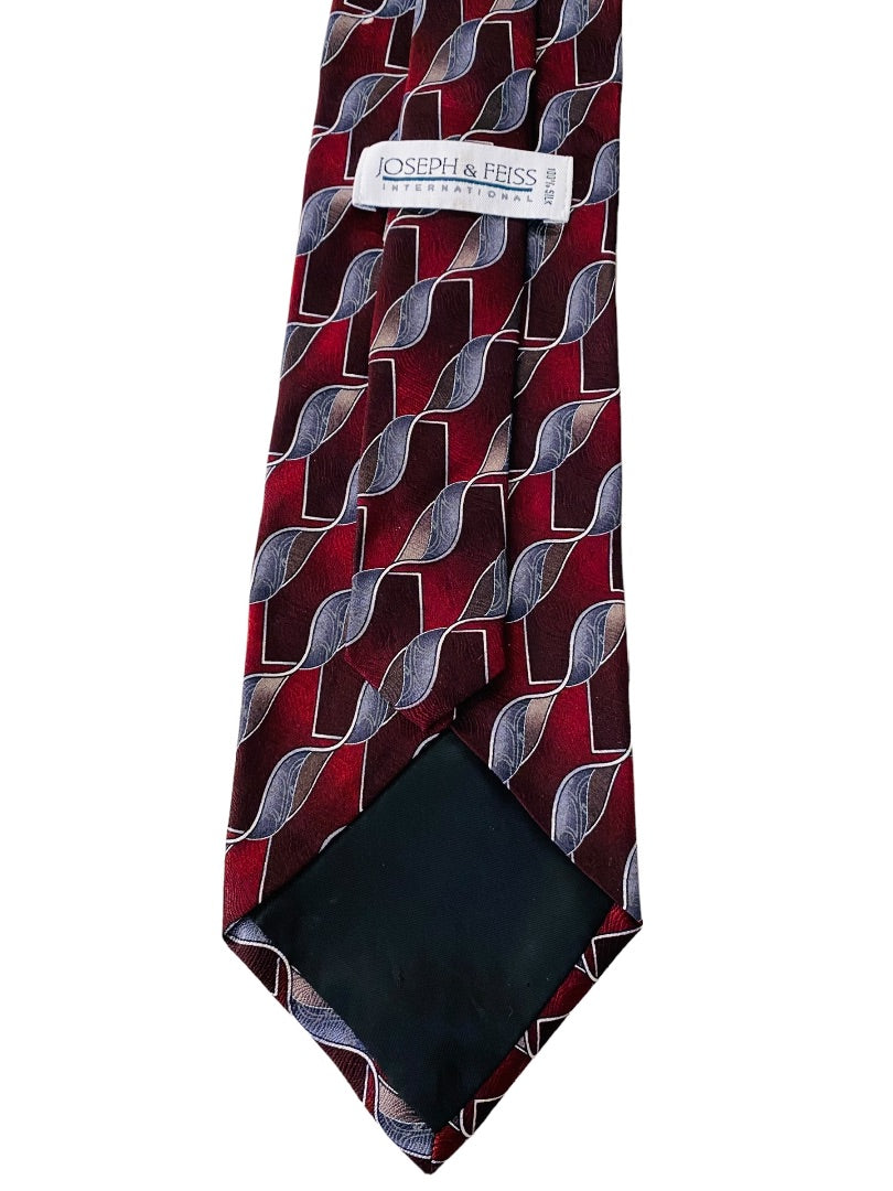 Joseph & Feiss Extra Long Mens 60" Necktie Tie Red Gray 100% Silk