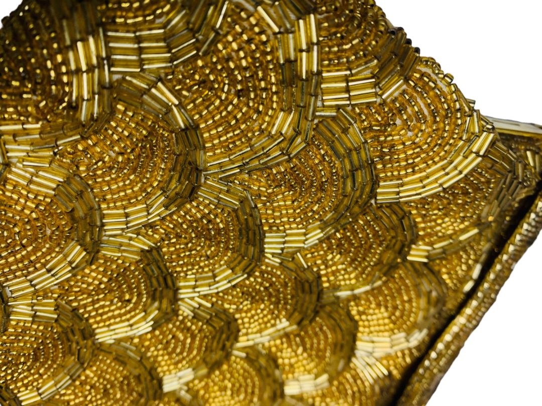 Goldtone Beaded Handbag Convertible Clutch with Chain Strap Evening Bag