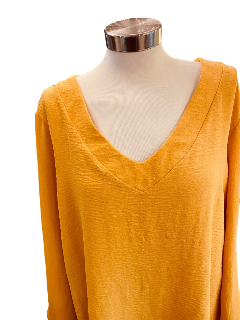 18/20 Asley Stewart Womens New Yellow Gold Crinkle V-Neck Pull Over Blouse Top
