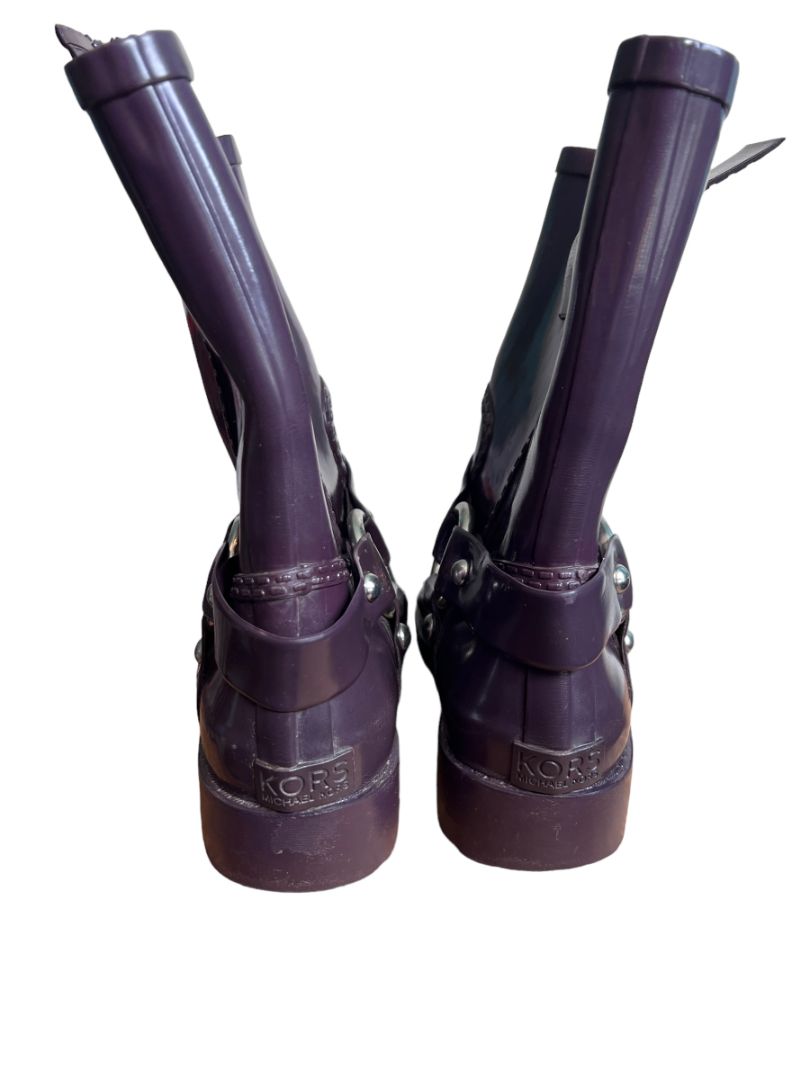 8 MICHAEL KORS Plum Purple Cowboy Rain Boots Damaged - Pull tabs split