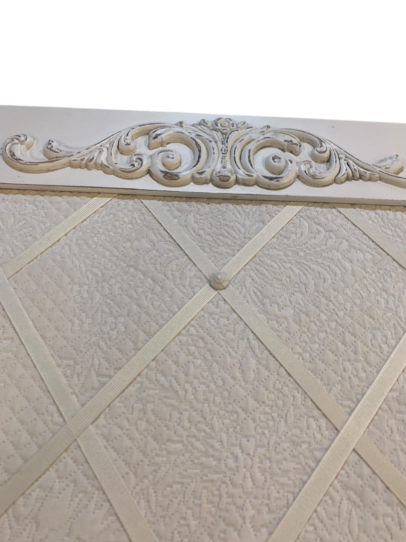 Ready to Hang Fabric Pin Board White Shabby Chic Bulletin Board Wooden Frame 21.7"w x 26"h