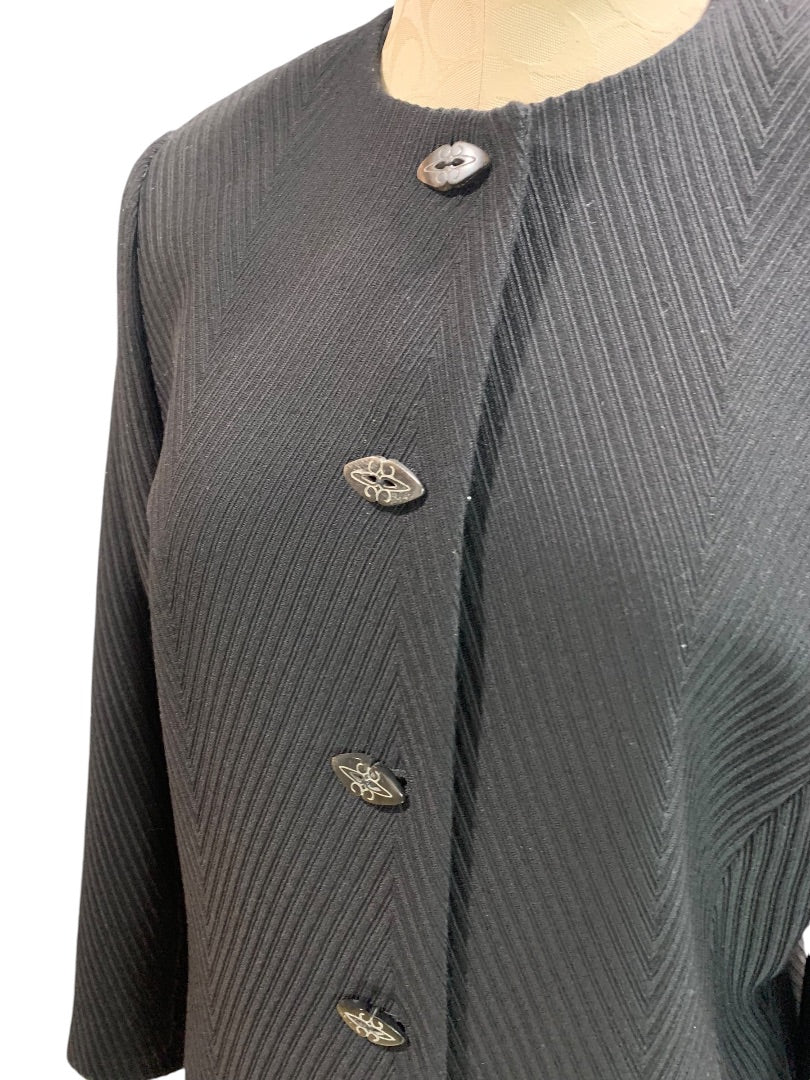 Size 14 Linda Allard Ellen Tracy Womens Black Ribbed Jacket Wool Blend