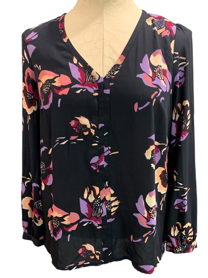 Size 2 J.Crew Womens Sheer Popover Blouse Shirt Navy Blue Floral