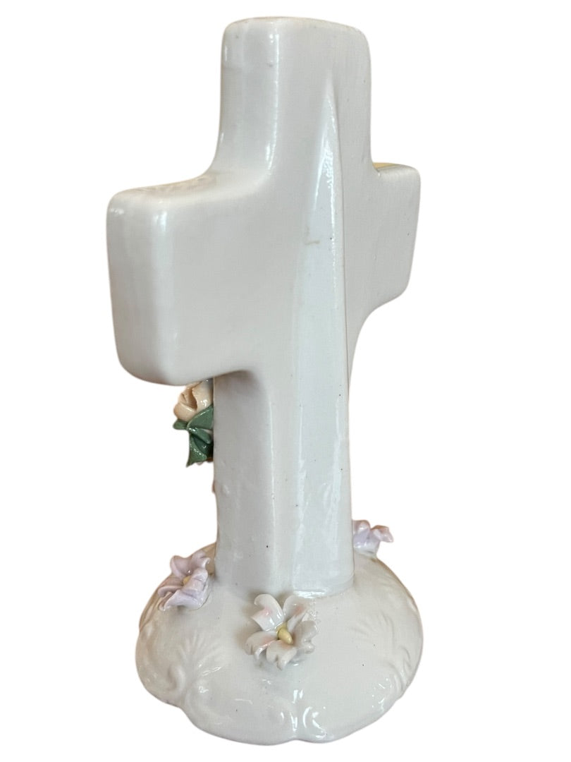 Praying Hands Floral Cross 1998 5.5 Inch Freestanding Floral