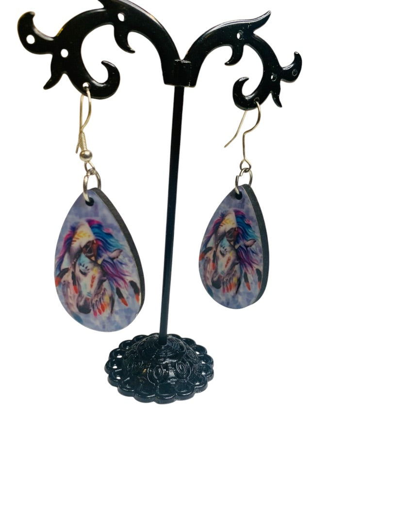 Unicorn Hook Pierced Earrings Lightweight Double Sided 2.4" Drop