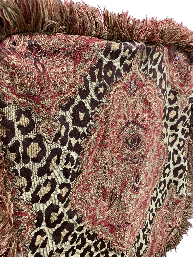 Set of 4 Pillow Covers Animal Print Fringed 18 Inch Square Zip Closure