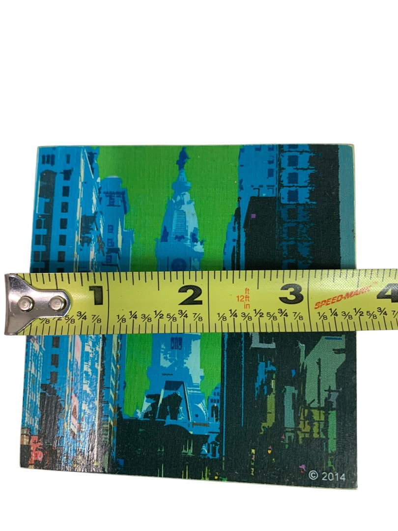 Set of 4 Magnet Drink Coasters Wooden Philadelphia 2014 Bright Graphics