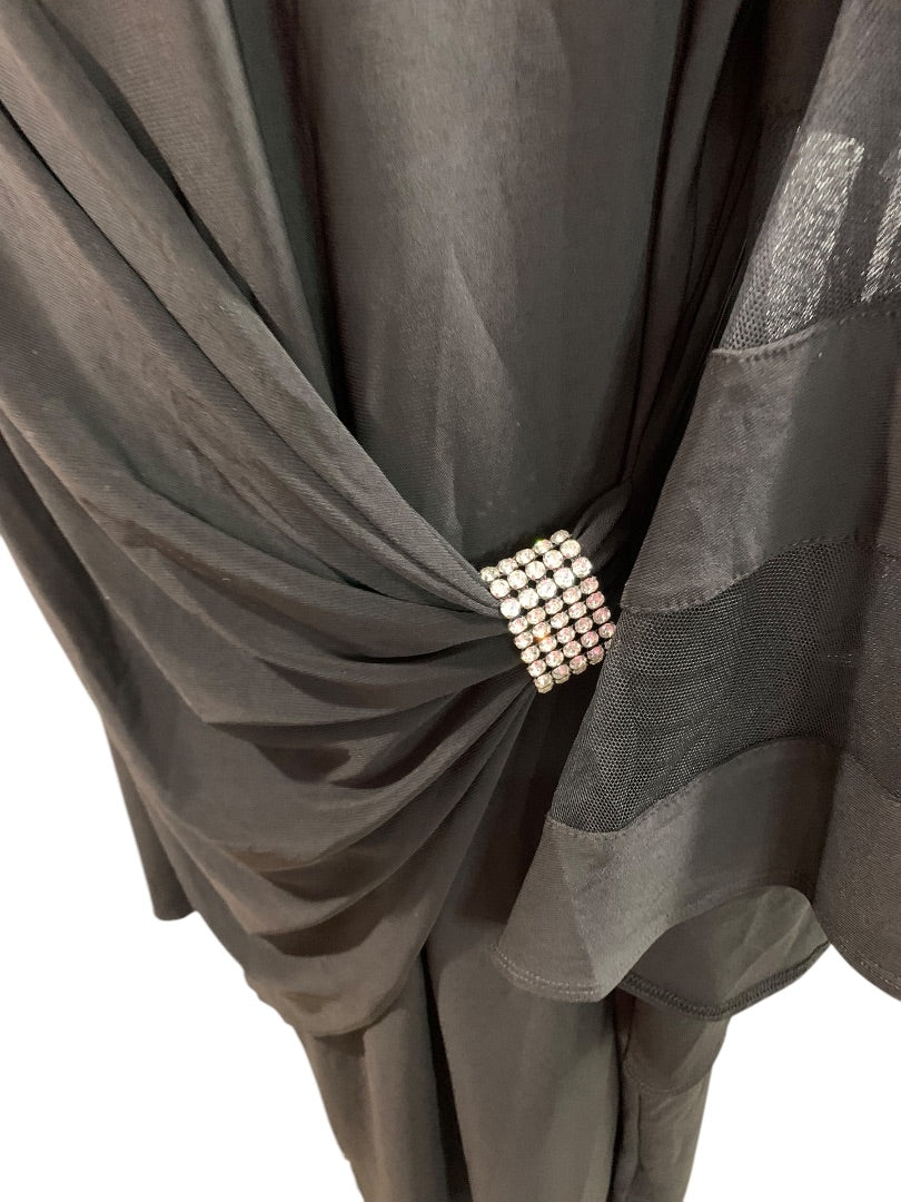 Size 16W R&M Richards Woman Black Wrap Around Dress Bell Sleeve Knee Length