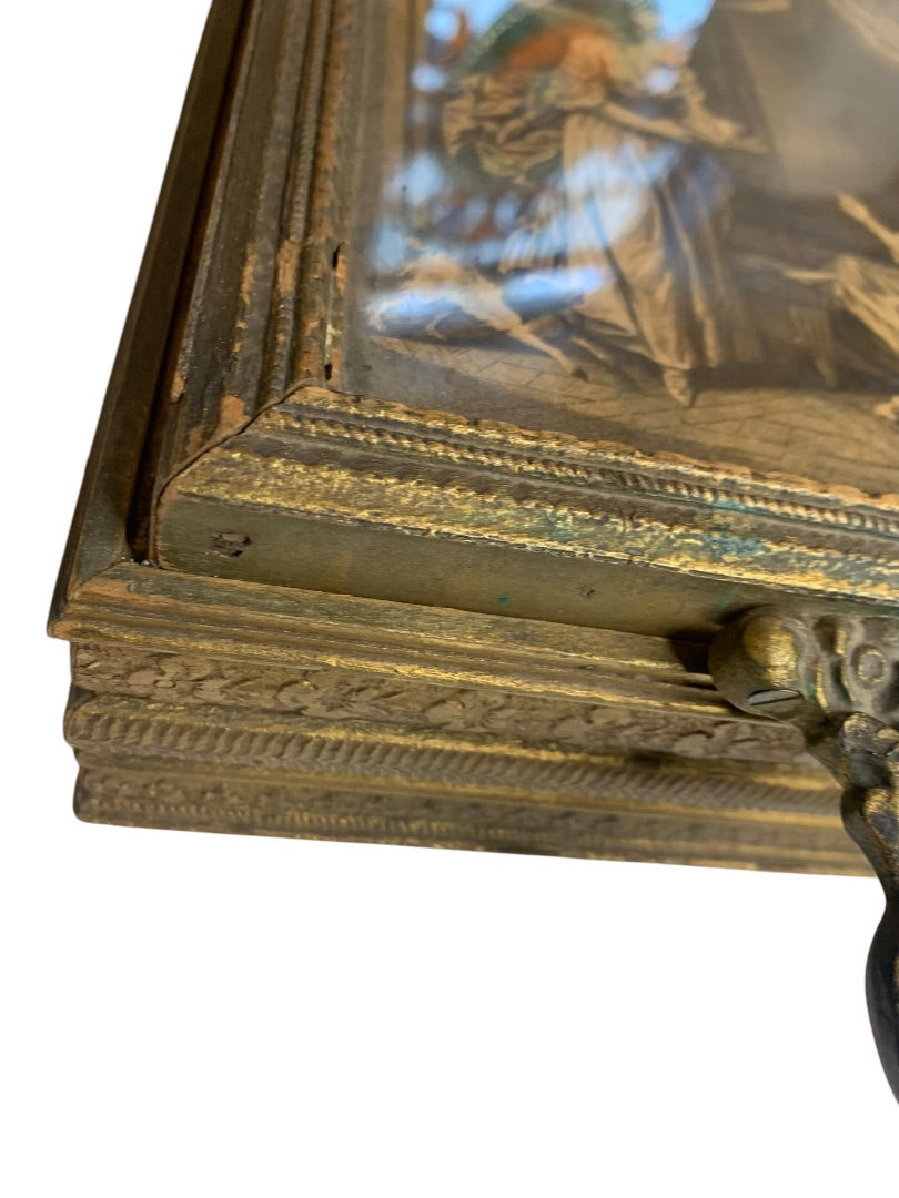 Vintage Victorian Wooden Box Mirror Framed Picture Lid