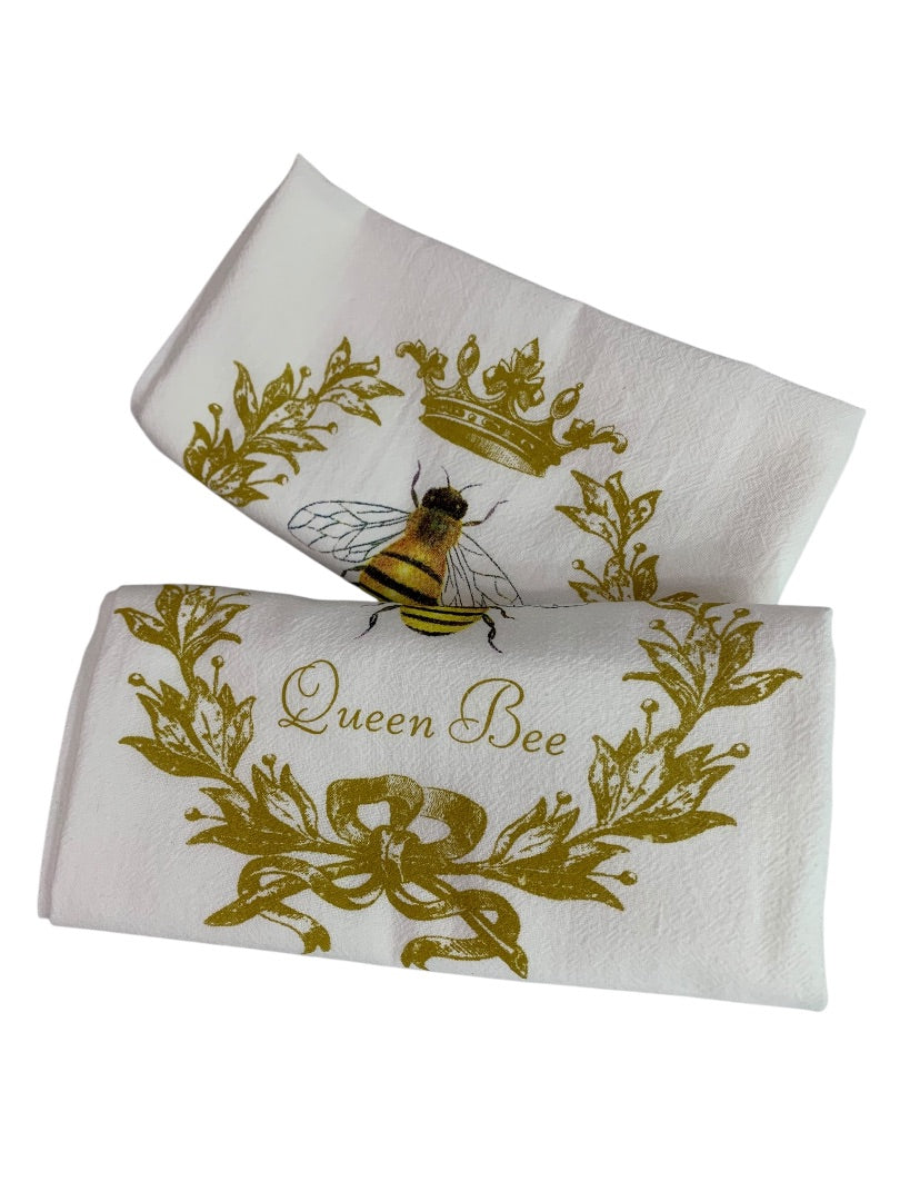 Set of 2 New Flour Sack Towels Queen Bee 24 x 36" USA