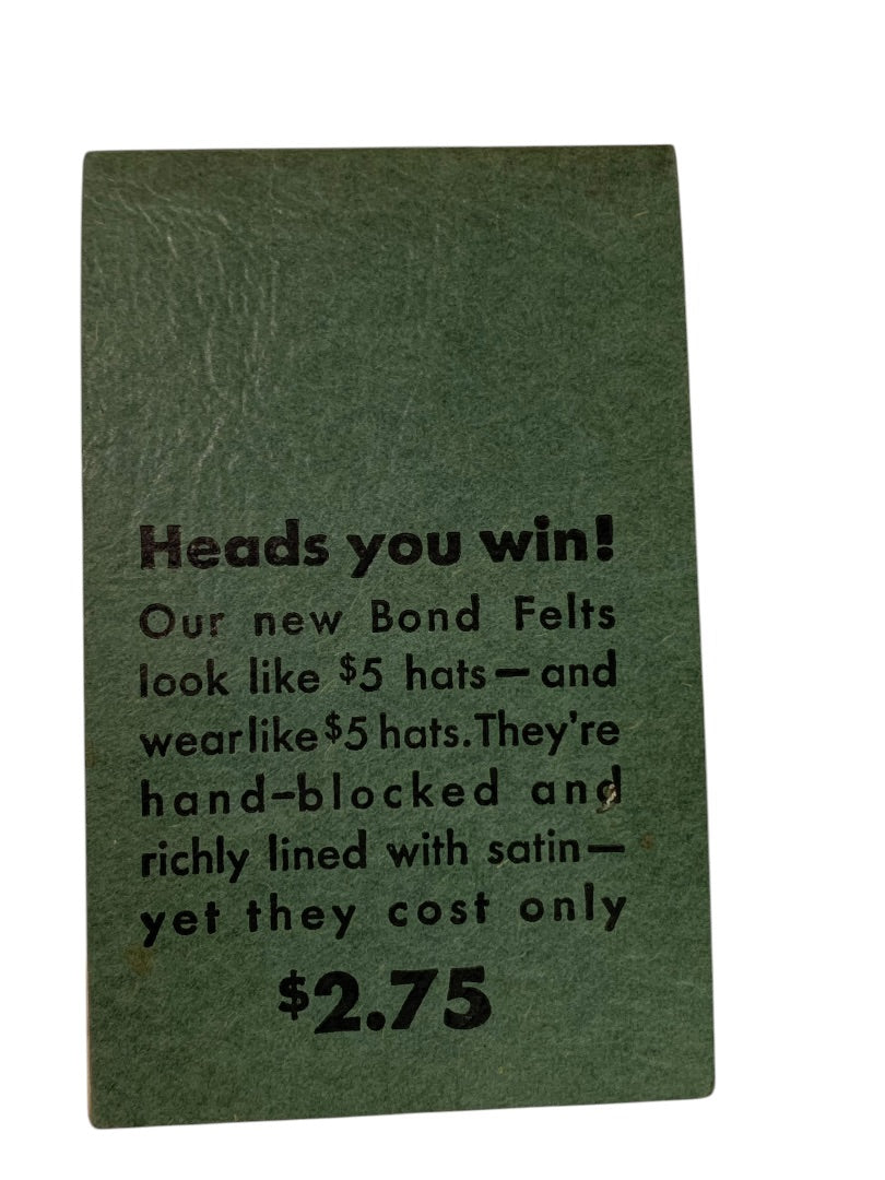 1936 Bond Clothes Promotional Notepad Scranton PA 3.7" x 2.2"