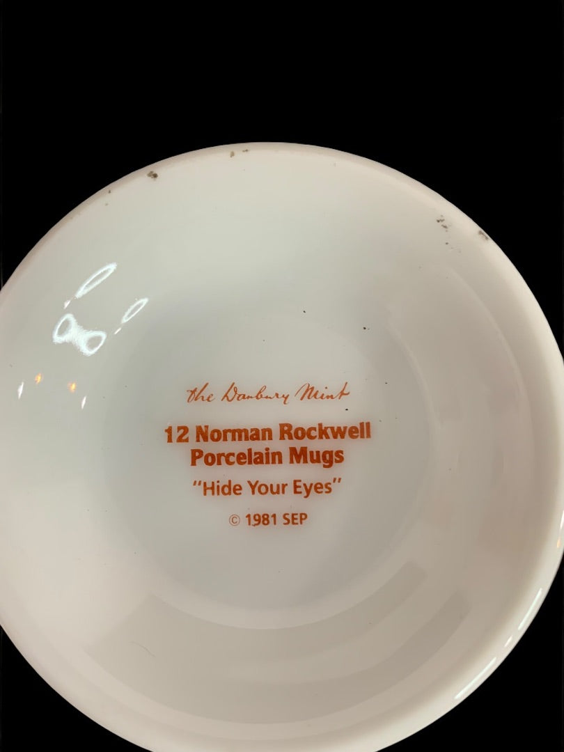 1981 Norman Rockwell Porcelain Pedestal Mug "Hide Your Eyes" The Danbury Mint
